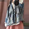 Women's Trench Coats Johnature Women Vintage Linen Parkas V-Neck Print Floral Patchwork Button 2023 Winter Chinese Style Warm ParkasWomen's