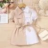 Robes de fille Prowow 2 6Y Enfants Filles Rose Blanc Patchwork Polo Shirt Robe Pour Blouses Avec Ceinture Été Enfants Vêtements 230418