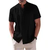 Mäns T -skjortor Mens vår och sommarfast färg Bomullslinne med ficklakor Halvknappad kortärmad