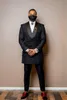 Ternos masculinos Moda Black Jacquard Groom Long Coat Shawl Lapel Wedding for Men 3 Peças Sets Groomsmen Male Blazers Fantas