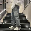 Jeans pour hommes Streetwear Hip Hop taille basse pour hommes coréen Y2k mode pantalon croix Denim pantalon noir gris bleu Baggy mâle