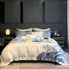 Set di biancheria da letto 1200TC Set di lusso in cotone egiziano Blu Maree Onde Ricamo Copripiumino Piatto/Aderente Lenzuolo Federe