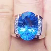 Cluster Ringe Herrenring Natürlicher Echter Blauer Topas 925er Sterlingsilber 10 14 mm 9 Karat Edelstein Feiner Schmuck #S8060102