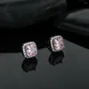 Orecchini a bottone di lusso scintillante argento 925 steling diamante rosa quadrato per le donne regalo di compleanno in oro bianco Sona
