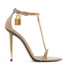 Luxury Summer Brand Padlock Women Sandals Shoes Calfskin Tomsford Sandalias Gold Chain Party Wedding Bridal Pointed Toe Lady Pumps EU35-43