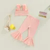 Kleidungssets 2023 0-6Y Kinder Mädchen Sommer süße hohle Schleife quadratischer Kragen Blumenriemen Crop Top Weste Flare Pants süße rosa Outfits Set