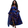 Abbigliamento etnico Abiti africani per le donne Autunno 2 pezzi Set Lady Manica lunga Spalle scoperte Festher Dashiki Stampa Gonne spaccate Vestiti africina 230419
