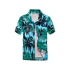 Camisas casuais masculinas Casa de algodão havaiano Roupas 3D Imprimir camisa elegante Flores deslumbrantes de grandes dimensões