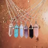 Kedjor Hexagon Pendant Necklace Six Mirror Corner Natural Stone Crystal Hexagonal Column 16 '' Chain