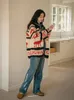 Kvinnorjackor Reddachic Christmas Elk virkning Mönster Zip Up Sweater Top Long Sleepes Casual Warm Winter Autumn Ytter Sticke Cardigan Jacket 231118