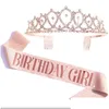 Inne imprezy imprezowe zapasy Bling Rhinestone Crystal Crown Tiara Dekoracja urodzin Dekoracja Happy 18 21 30 40 50. satynowa szarpnięcie dhikv