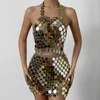 Casual Dresses Fashion Shiny Acrylic Sequins Skirts Short Top For Women Girl Sexy Bikini Masquerade Stage Show Split Mini Dress Outfits Gift