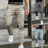 Мужские брюки Y2K Mens Vintage Thin Style Прямая длинная уличная одежда пробегает карандашные пледа.