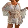 Robe de plage en dentelle ajourée au Crochet pour femmes, Cover-Up pour les maillots de bain, tunique d'été pour les maillots de bain