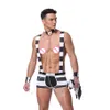 Rayé hommes prisonnier Costume Halloween Cosplay uniforme Lingerie ensemble jarretelle Boxer Shorts avec chapeau chaîne col bracelets303E