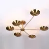 Lampes suspendues Style industriel Plafond en métal brossé doré Ampoules G4 avec 6 tubes d'ombre à disque ronds Lustre érigé Salon Villa