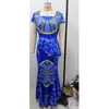 Etnische kleding s Ankara -stijl kleding voor vrouwen feestgewaad Afrikaanse jurken plus size kleding mode afdrukken vierkante nek ruche lange rok 230419