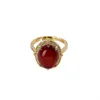 Clusterringen S925 Sterling Silver Gold-Pated Natural Amber Blood Ring betaalbare luxe mode elegante dames open