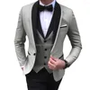 Costumes pour hommes Slim Fit Suit Men 3 pièces Business Casual Notched Abled Groomsmen Green / Grey Tuxedo for Wedding (veste pantalon de gilet)