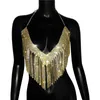 Women's Tanks Y2K Shiny Rhinestone Tassel Halter Crop Top For Women Elegant Luxury Diamonds Vest Female Party Rave Sexy Low Cut Camisole