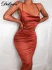 Casual Dresses Dulzura Neon Satin Lace Up Summer Women Bodycon Long Midi Dress Sleeveless Backless Elegant Party Outfits Sexy Club Clothes 230419