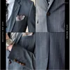 メンズスーツ（ジャケットベストパンツ）ファッションメンスーツスリムフィットプロムウェディンググルームピュアコットンストライプタキシードセットカジュアルマンブレザー