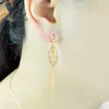 Backs Earrings Women's 925 Sterling Silver Plated Rose Gold Tassel Long Colorful Leaf Temperament 2023