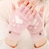 Five Fingers Gloves Women Girls Lovely Winter Warm Fingerless Gloves Girls Fluffy Bear Cat Plush Paw Claw Half Finger Gloves Mittens Gifts 231118