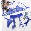 Sexy Set See Through kawaii Blue Lingerie For Ladies Fetish Costume for Women Erotic Stripper Outift 3-Pieces With Chain 230419