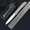 Small Folding Knife D2 Blade TC4 Titanium Alloy Handle Ball Bearing outdoor EDC Pocket Knives & Leather Sheath