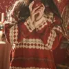 Damen Pullover Deeptown Korean Fashion Weihnachten Pullover Damen Vintage Rot Oversize Geometrie Strickpullover Japanischer Stil Lose O-Ausschnitt Pullo