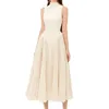 Casual jurken QHz Designer Runway Fashion Long Jurk voor vrouw Mouwloze vintage hoogwaardige breien splicing geplooide elegante maxi 230419