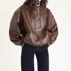 Women's Leather Faux 2023 Lady's Genuine Jacket 2023 Oil Wax Cow Coat Women Stand Collar Streetwear TF5281 230418