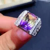 Anillos de racimo BOCAI 2023 Trendy Real Pure S925 Joyería de plata con incrustaciones con tanzanita natural Ametrine 10 14 mm Ajuste del anillo de los hombres