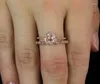 Cluster Rings Jewelry Wholesale Rose Gold Filled Round Cut Pink 5A Zirconia CZ Pave Enternity Women Wedding Bridal Ring Set