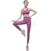 Pantaloni a due pezzi da donna Fitness Sport Set da yoga Abbigliamento da palestra per donna Maglia a maniche lunghe in maglia scavata Top corto senza cuciture a vita alta