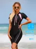 Pływanie noszenie kobiety neoprenowe nuty z krótkimi rękawami panie stroje kąpielowe nurkowe garnitury surfingowe rurka Spiring Swimsuit 230418