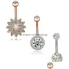 Navel Bell Button Rings Style 3 Pieces 14g Rostfritt stål Belly Ring Barbell Lady Flower Body Perforation Drop Delivery Jewelry DHRSD