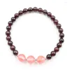 Strand Handmade Weave Garnet Stone With Cherry Quartz Round Beads Elastic Bracelet Ethnic Style Jewelry
