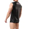 Men's Tank Tops Men's Sexy Matte Leather Vest Sleeveless T-shirt