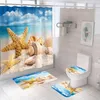 Douchegordijnen Ocean Beach Curtain Set Golven Barfish Conch Nature Scenery Badkamer Decor Tapijt Non-slip Rug Bad Mat Toiletdeksel Cover