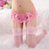 5 PC Socks Hosiery 1set Suspenders Women Floral Sexy Stockings Temptation Erotic Lace Bowknot Top Thigh High Pantyhose Lingerie Z0419