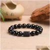 Beaded Crystal Obsidian Bracelet Strands Engrave With Dragon Or Phoenix Totem Cylinder Bead Men Women Natural Stone Chain Famous Fas Dhlma