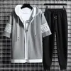 Mens Tracksuits Summer Men 2 Piece Set Harajuku Tracksuits Sportswear Mens Zipper Tshirtpant Hip Hop Streetwear Male Sweatshirt Suit 230419