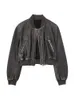 Women's Leather Faux 2023 Washed Loose Jacket Bomber Motorcykelstil Vintage Gradient dragkedja kort 230418