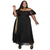 Sukienki w dużych rozmiarach impreza damska perspektywiczna bąbelkowa bąbelkowa górna linia szyi siatka z jednym righter czarne szykowne kobiety