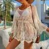 Robe de plage en dentelle ajourée au Crochet pour femmes, Cover-Up pour les maillots de bain, tunique d'été pour les maillots de bain