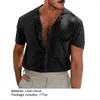 Mäns casual skjortor kort ärm skjorta Turn-down krage lösa knappar stängning fast färg sommar män kläder