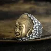 Cluster-Ringe aus massivem 999er Sterlingsilber für Herren und Herren, handgefertigter Buddha-Punk-Biker-Ring, Schmuck A5657