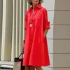 Casual Dresse Solid Shirt Dress Summer Fashion Turn down Colletto Tasca Manica lunga Midi Donna Sexy Dot Abiti 230419